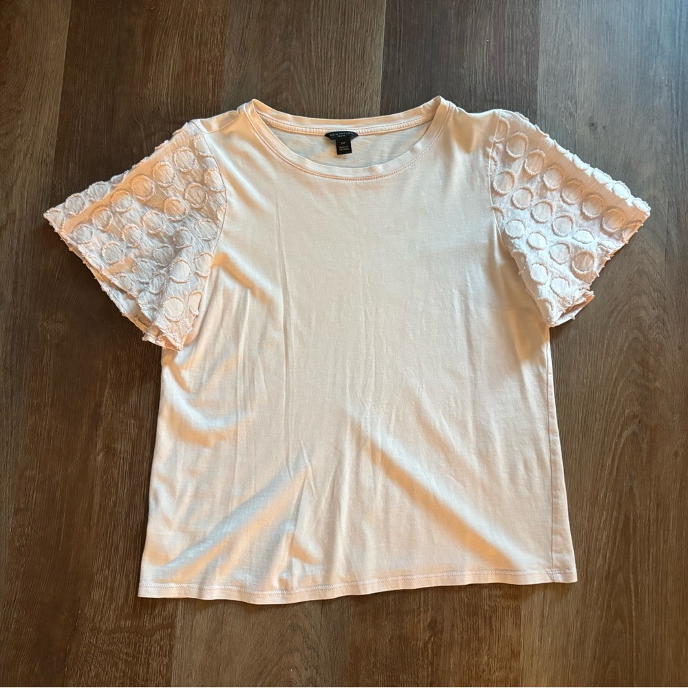 Ann Taylor Women's Cream Top with Lace Sleeves